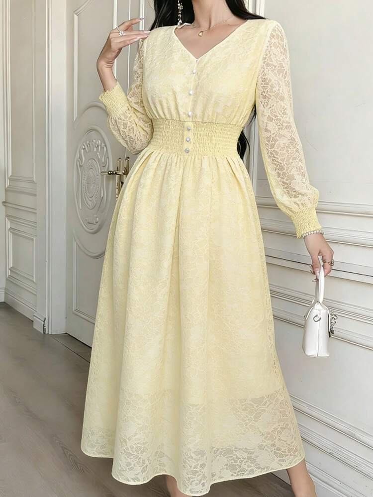 Women's Elegant Commuter Solid Color Jacquard Dress Sundress