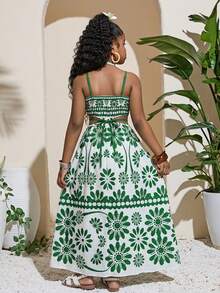 Travachic KIDS Tween Girls' Summer Vacation Casual Floral Print Camisole Dress - Green - View 2