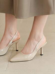 Women's Pointed Toe Kitten Heel Slip-On Sandals - Khaki - View 4