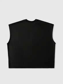 ROMWE MEN Street Life 男士休闲时尚街头无袖上衣，印花图案，铆钉装饰，宽松版型，夏季 - 黑色 - 查看 3