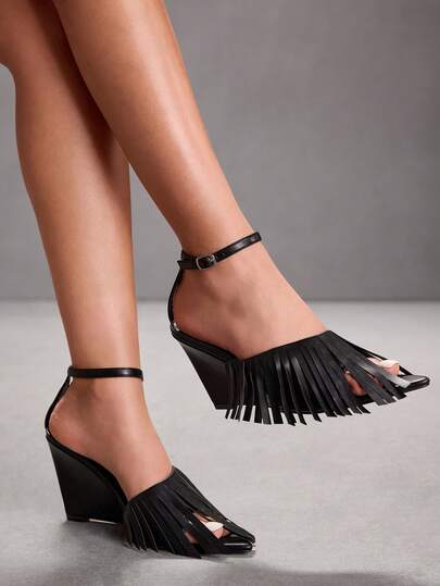 CUCCOO SZL Women's Elegant Fashion High Heel Sandals With Tassel And Buckle Design