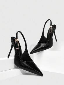 CUCCOO SZL Women's Pointed Toe Buckle Design Fashion Daily Wear High Heel Mules Spring Shoes - Black - View 2