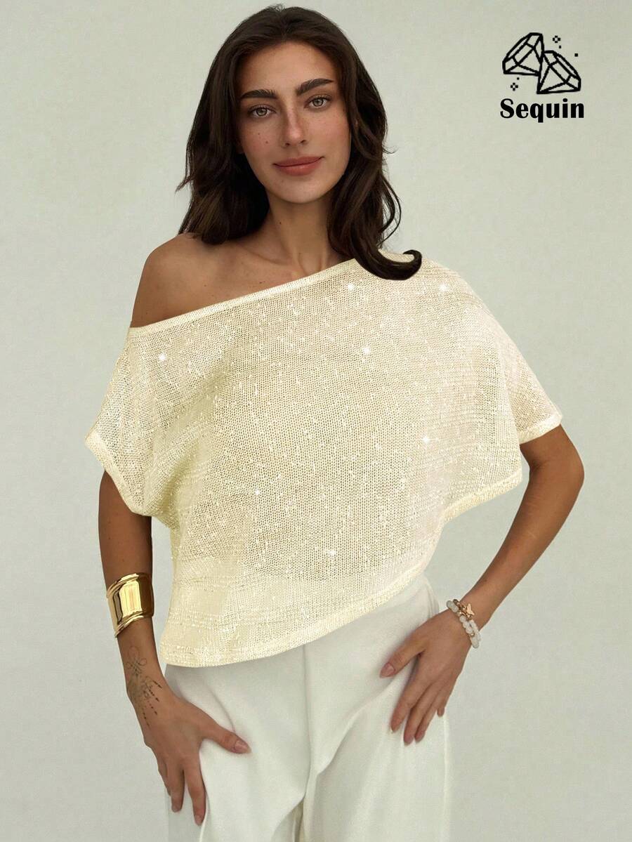 Aloruh 不对称肩部上衣，适合婚礼宾客、新娘、新娘母亲、婚礼派对、正式场合、特殊场合、海滩度假、街头风等场合。亮片不对称肩部上衣，优雅、时尚、端庄，及地长款。