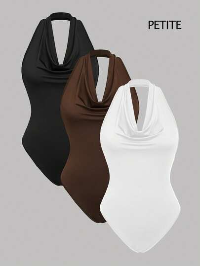 Glamine Women's Solid Color Plunging Neck Sexy 3-Piece Bodysuit