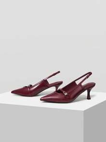 MOTF WOMEN POINTED TOE BUCKLE PUMPS - Burgundy - View 1