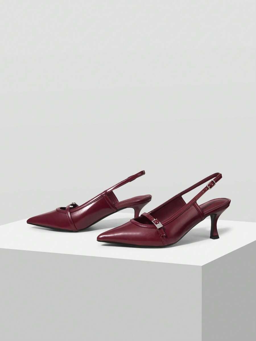 MOTF WOMEN POINTED TOE BUCKLE PUMPS - Burgundy - View 1