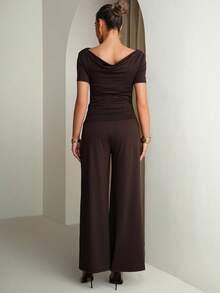 MaterniChic Maternity Clothes Maternity Co Ord Summer Pregnant Clothes Brown Two-Piece Set Highly Elastic  Elegant - Brown - View 2