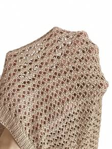 SHEIN EZwear 女士夏季休闲沙滩度假纯色不对称领蝙蝠袖半透明针织上衣 - 駝色 - 查看 7