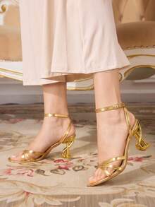 CUCCOO TILAWA Women's Classic Minimalist Fashion High Heel Sandals, Slim Strap High Heel Sandals Suitable For Date, Afternoon Tea, Party, Sexy Outfit - Gold - View 9