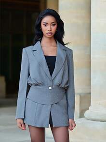 Mima John Women's Rhinestone Embellished Casual Fashion Blazer - Grey - View 1