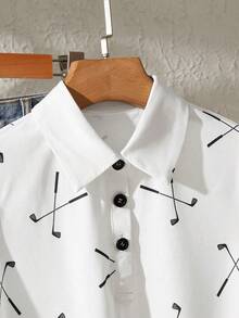 SHEIN LUNE Women's Summer Golf Racket Print Polo Neck Sleeveless Tank Top - White - View 4