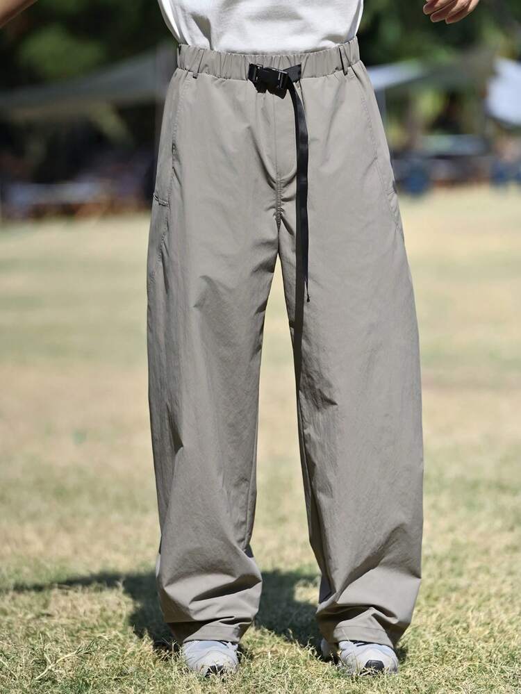 Men's Long Pants With Gray Belt Design, Suitable For Outdoor Spring