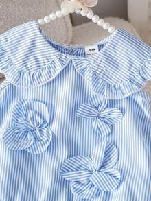 SHEIN 女童夏季连衣裙，可爱女婴连衣裙，彼得潘领，无袖公主裙 - 藍色 - 查看 6