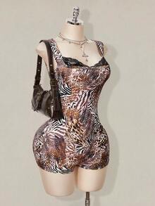 SHEIN ICON Women's Fashionable Sexy Animal Print Bodycon Romper - Multicolor - View 6