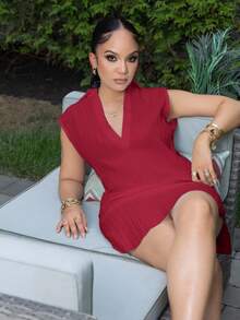 Melissa Matos Summer Clothes 2025 Women's Solid Color Sleeveless Mini Swimsuit Cover Up Summer - Burgundy - View 3