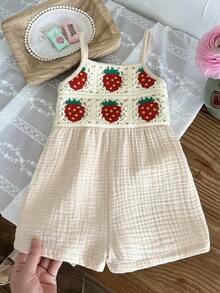 LMoss Kids Pelele de bebé niña con estampado de fresa en unicolor tejido - Albaricoque - Ver 5