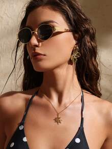 Swim Chiccia 1/5 pares de pendientes de botón con flores de 5 pétalos, hojas, lágrimas, círculos y corazones de estilo elegante en color dorado, adecuados para uso diario de mujeres, mejor regalo para amigos y familiares (material de plástico ABS ligero) - Dorado - Ver 2