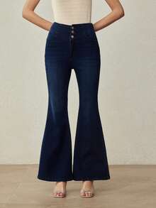 MOTF PREMIUM 高腰水洗牛仔喇叭裤，春夏款 - 藍色 - 查看 5