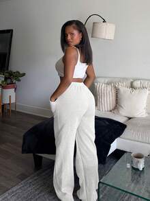 Tyla Gomez 女士抽绳腰纯色直筒宽松休闲运动裤 - 淺灰色 - 查看 5