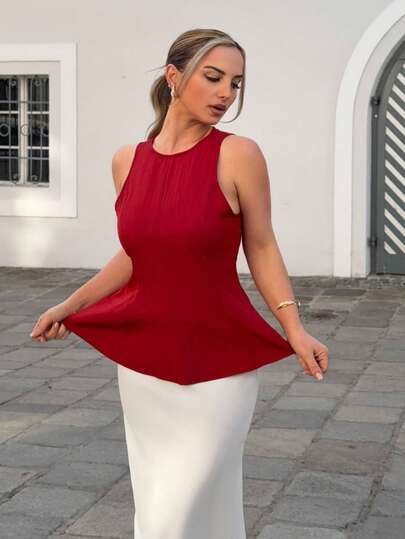 Jeta Ari 女式休闲纯色无袖短款上衣，夏季