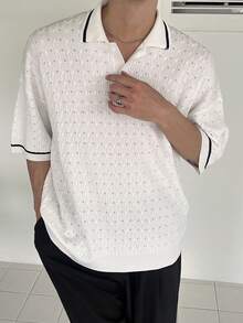 DAZY Men's Knit Top With Contrast Color Collar And Cuffs, Summer - Multicolor - View 5