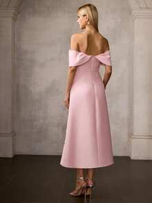 MOTF Soiréza WOMEN'S OFF THE SHOULDER EMBROIDERED SATIN PARTY EVENING DRESS, SPRING/SUMMER - Pink - View 3
