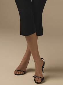 COSMINA 女士黑色喇叭七分裤，复古休闲通勤优雅Y2K黑色长裤，简约纯色七分裤 - 黑色 - 查看 5