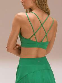 GLOWMODE FeatherFit™ Strappy Back Sports Bra Tank Top Low Impact Yoga Daily Gym  Spring Summer - Green - View 3