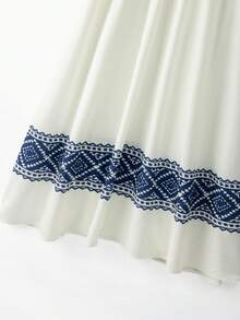 Lyxana Đầm nữ kiểu dáng thanh lịch, cổ tròn, không tay, eo xếp ly, in họa tiết vintage, thích hợp cho mùa xuân/hè. - Màu be - Xem 3