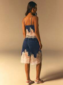 Athîral Women's Contrast Lace Sexy Camisole Denim Top - Blue - View 5
