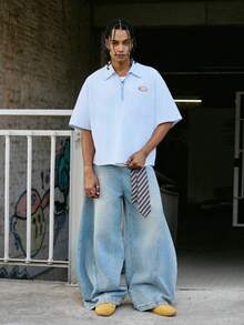 PAVTROS Men's Casual Striped Half-Zip Short Sleeve Shirt, Summer - Blue and White - View 4