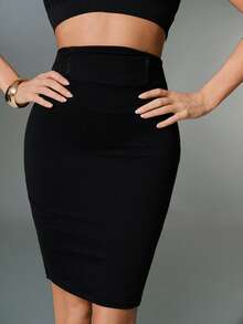 Nuvra Women's High Waist Butt Lifting Slimming Pencil Skirt With Padding - Black - View 2