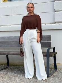 Jeta Ari 女士简约时尚白色阔腿裤，适合通勤，白色阔腿裤，高腰阔腿裤，白色西装裤，秋冬季。 - 白色 - 查看 4