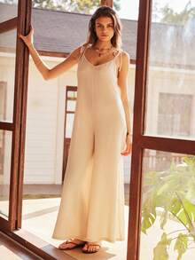 Mono de punto jacquard a rayas de estilo bohemio para mujer, ropa de estar en casa - Caqui - Ver 3