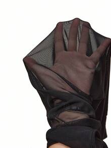 SuitURBody 女士纯色圆领无袖网眼紧身性感睡袍娃娃裙内衣外衣外出 - 黑色 - 查看 3