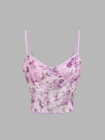 Flirla Women Lace Floral Print Camisole Graphic Tees Women Tops