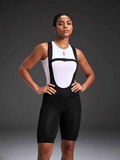 Powerista Women's Solid Color Front Button Closure Bib Cycling Shorts