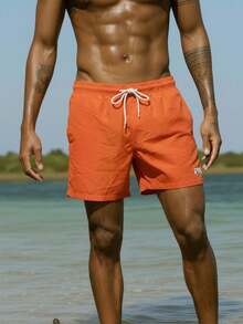 Manfinity Swimmode Pantalones cortos de playa con cordón en la cintura y estampado de palmeras para hombre - Naranja - Ver 3