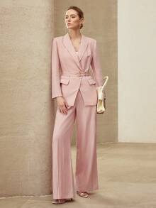 MOTF PREMIUM LINEN MINIMALIST ELEGANT DOUBLE WAISTBAND DESIGN BLAZER, SPRING/SUMMER - Pink - View 6