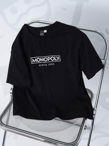 MONOPOLY X SHEIN Tween Boy MONOPOLY Round Neck Short Sleeve Casual Loose Versatile T-Shirt - Black - View 2