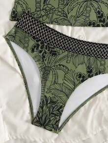 Swim Lushoire Women's Green Summer Boho Beach Vacation Holiday Holiday Tropical Coconut Tree Print Tankini Swimwear Set,Strapless Backless High Waist Bikini Set - Green - View 6