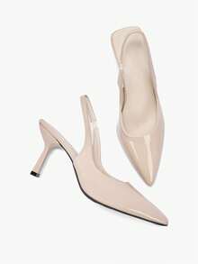 Women's Pointed Toe Kitten Heel Slip-On Sandals - Khaki - View 12