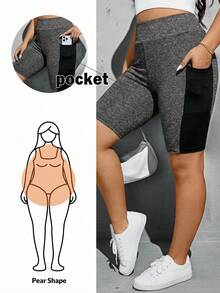 SHEIN Essnce Quần short nữ cỡ lớn thời trang xuân hè, chất liệu co giãn cao, thoải mái, cơ bản, đa năng, màu đen, kiểu quần biker có túi, quần nữ, trang phục đường phố, quần short ôm dáng, quần áo đi chơi, trang phục Y2K, quần jogger. - Xám - Xem 1