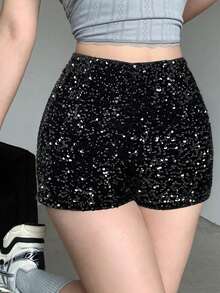 DAZY Women's Sequin Versatile Casual Shorts - Black - View 6