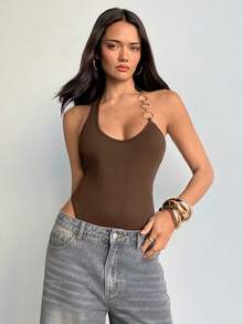 Aloruh Music Festival Circle Decor Halter Bodysuit - Brown - View 4