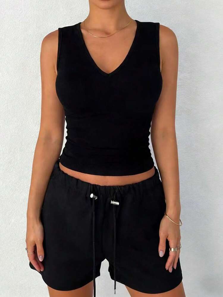 Women's Deep V-Neck Casual Sexy Slim Fit Camisole Crop Tops Women