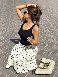 Serisse Đầm nữ chấm bi, dây đeo có thể điều chỉnh, thiết kế mới cho mùa xuân/hè. - Màu be - Xem 8