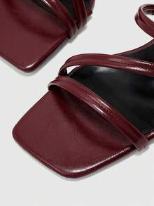 CUCCOO BIZCHIC Spring And Summer New Outdoor Women's Black Square Toe Open-Toed High-Heeled Sandals Women's Stiletto French With Skirt Strappy Sandals Summer Shoes - Burgundy - View 8