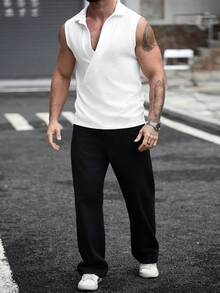 Manfinity Homme 男士白色宽松背心，百搭内搭或外穿，成熟休闲运动风日常通勤装，适合送给男友/老公，情侣装。 - 白色 - 查看 3