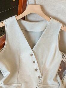 GlowEve Women's Summer Casual Commuting Vest And Shorts 2 Pieces Set - Apricot - View 5